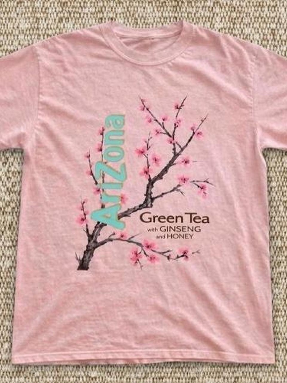 Gildan Pink Tee with Cherry Blossom Branch and Aqua Arizona Lettering